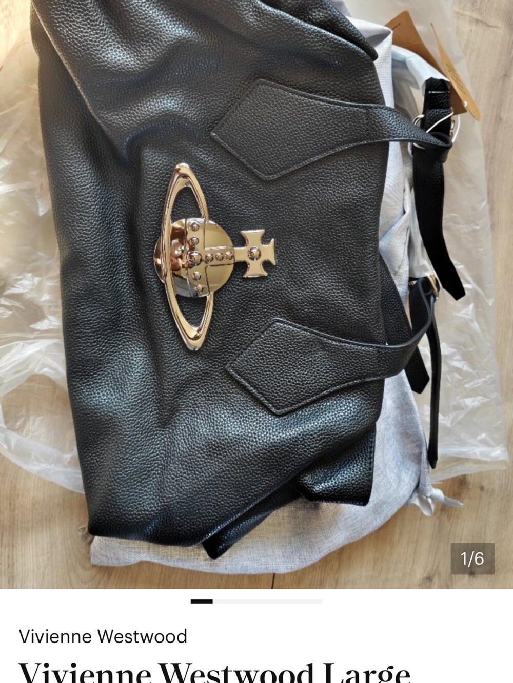 Vivienne Westwood Black Pebbled Leather Shoulder Bag with Gold Orb